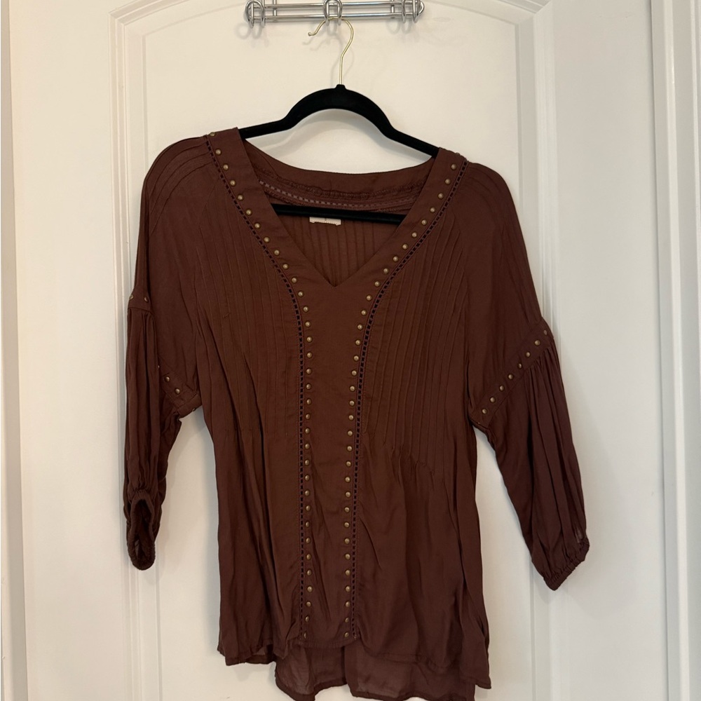 Brown Women's Top with Studded Details
